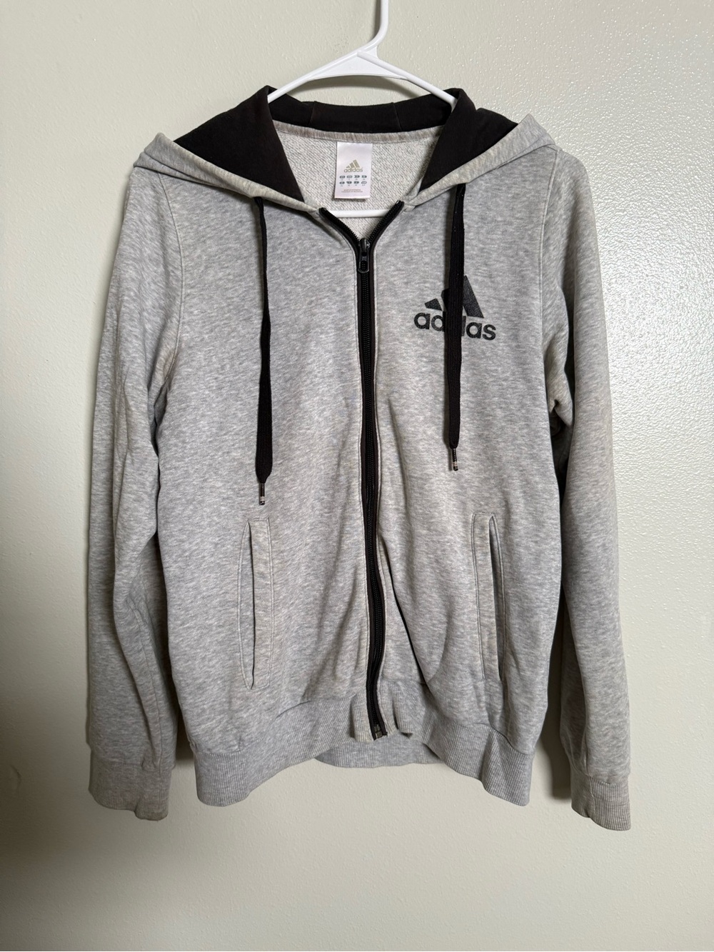 adidas Light Gray Full-Zip Hoodie with Black Trim